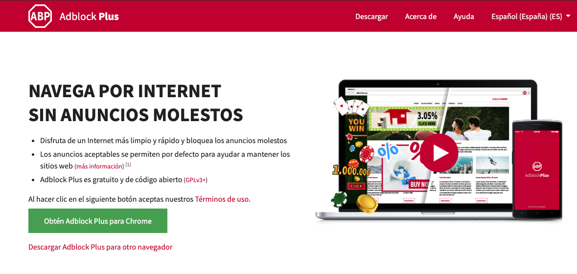 [Sitio de Adblock Plus](https://adblockplus.org/)